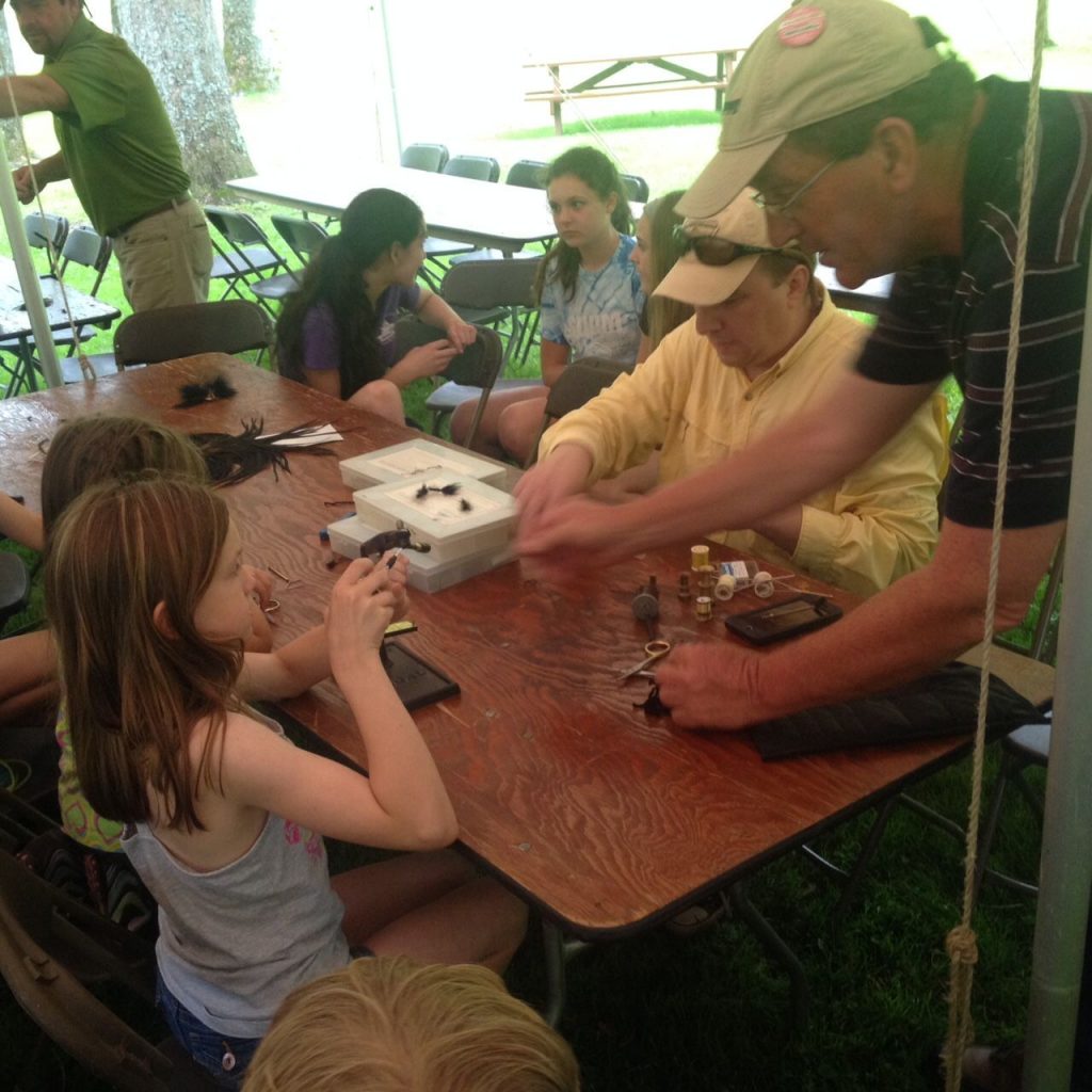 Ed & Terry demonstrating fly-tying at the 2015 Oil Creek Classic