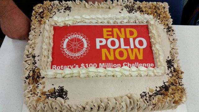 End Polio Now vanilla cake with red icing